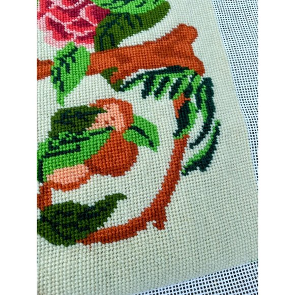 Vintage completed Needlepoint Picture Unframed Bird Flowers - Picture 6 of 11